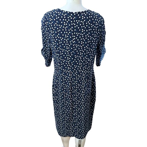 Boden Delia Dress 12R White Blue Polka Dot Flared Sleeve 3/4 Size 12R - Picture 4 of 10